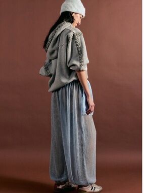 Free People Shimmer Metallic Balloon Pants in Metallic Baby Blue Size Small